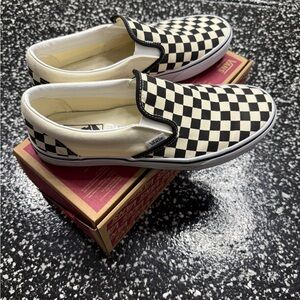 Vans Black and Cream Checkerboard Slip-Ons